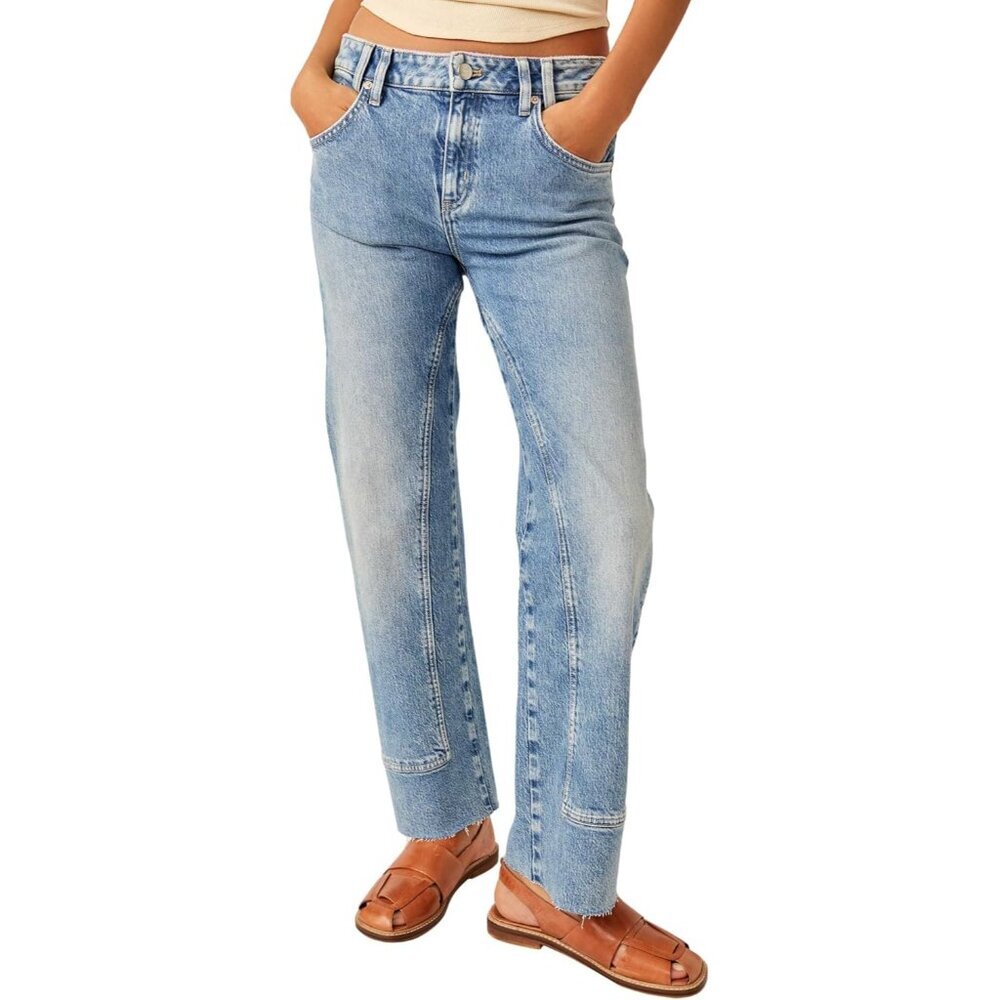 Women's High-Rise Straight Jeans Cotton Lyocell Button Closure Off-Duty